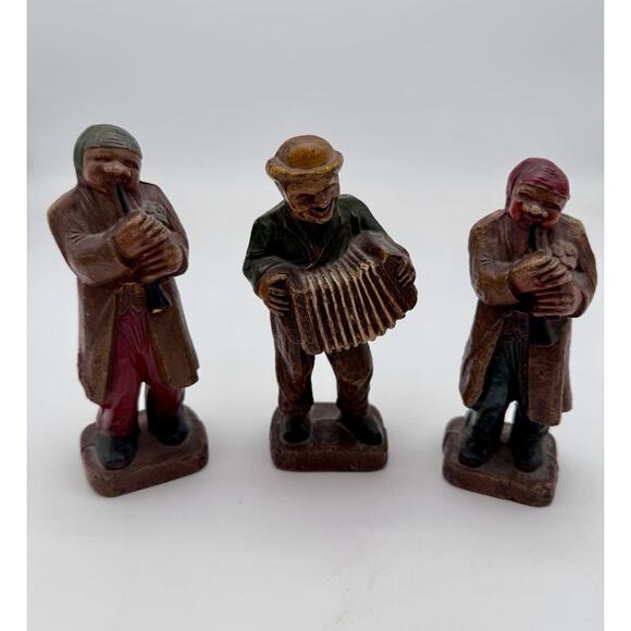 Vintage 1920-40s Lot Of 3 Syroco Carved Musicians Accordion Clarinet Players - Picture 1 of 5